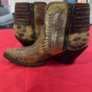 Old Gringo Brown  and Gold and Leopard Western Ankle Boots